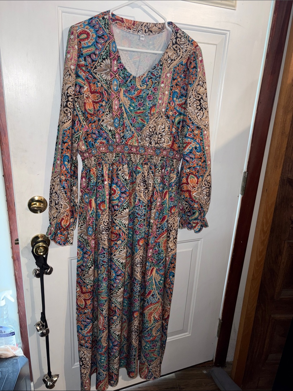 Women’s Long Sleeve Bohemian Paisley Maxi Dress in Multicolor